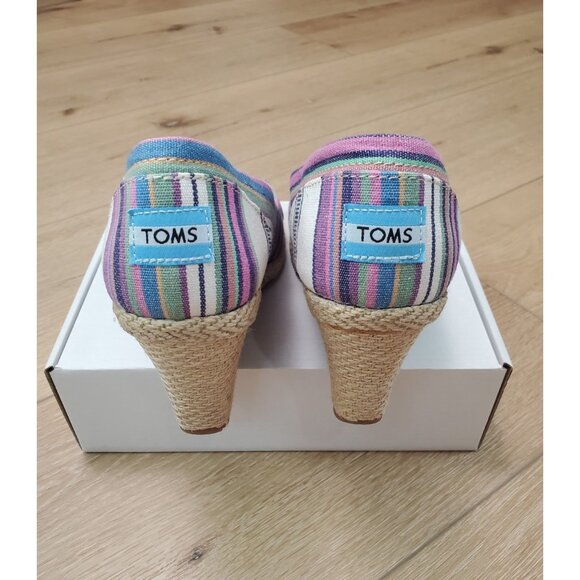 Toms Womens Wedge Sandals Peep Toe Colorful Stripe Espadrille Multicolor Size 8 - Picture 4 of 10